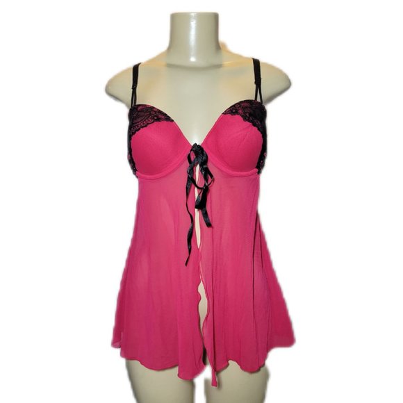 ❤️Red & Black Lace Semi Sheer Babydoll Lingerie Pushup Bra Slip Chemise Top❤️ - Picture 1 of 6